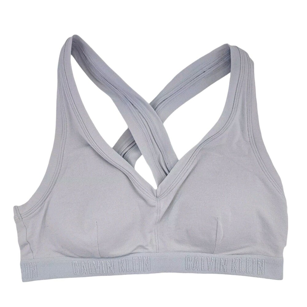 Calvin Klein Cotton Bralette Bra Logo Band QP2242R Light Blue Size Medium New